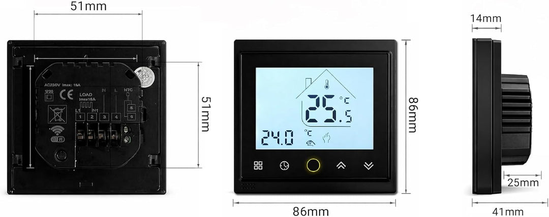 AC603H WLAN Smart Thermostat CALORIQUE - für elektrische Fussbodenheizung, programmierbar, 16A, App-