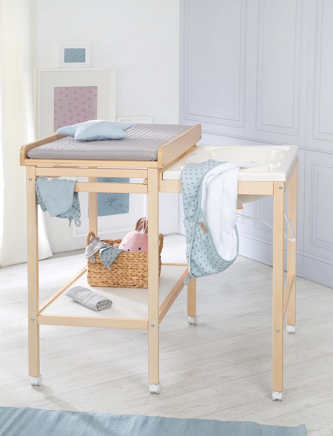 roba Bade Wickel Kombination + Wickelauflage Style grau - Mobiler Wickeltisch mit integrierter Badew