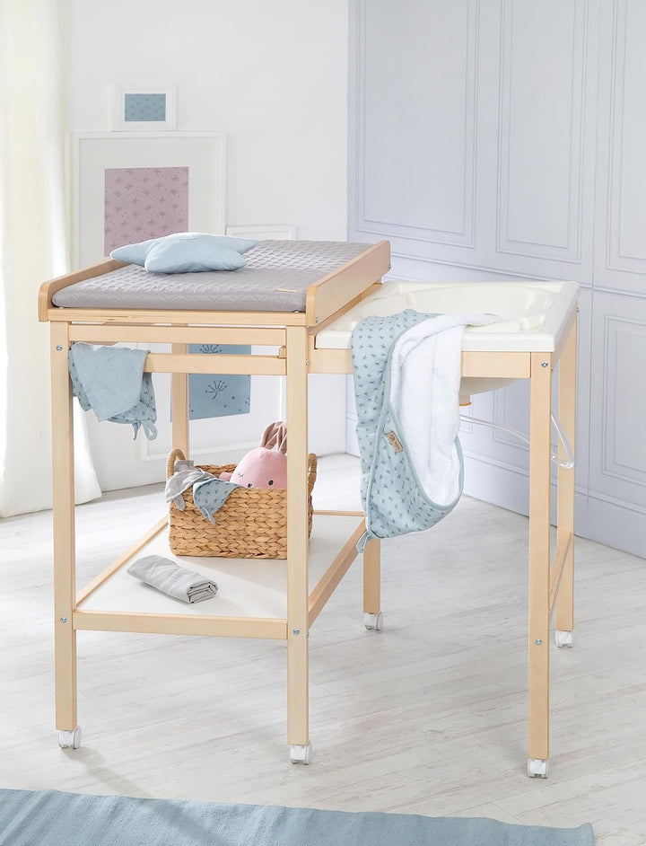 roba Bade Wickel Kombination + Wickelauflage Style grau - Mobiler Wickeltisch mit integrierter Badew