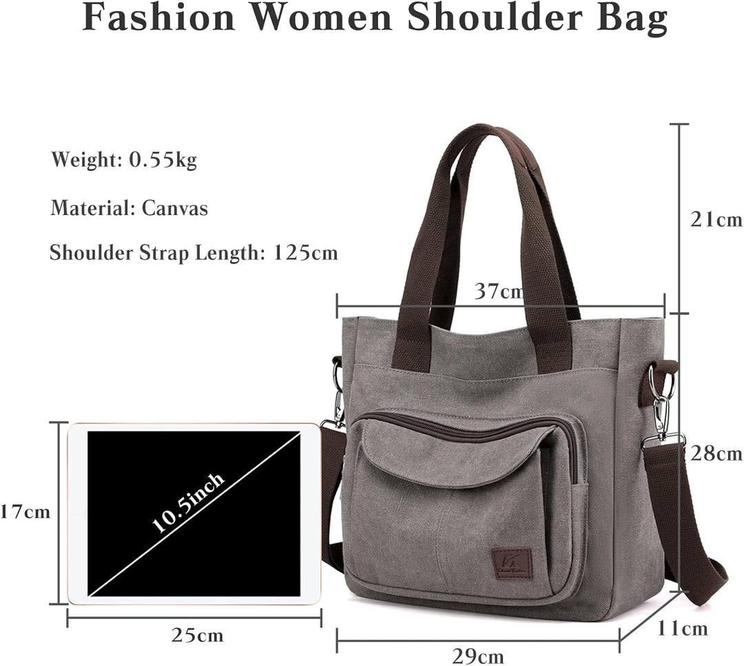 PORRASSO Damen Umhängetasche Canvas Schultertasche Handtasche Hobotasche Tote Mädchen Crossbody Bag