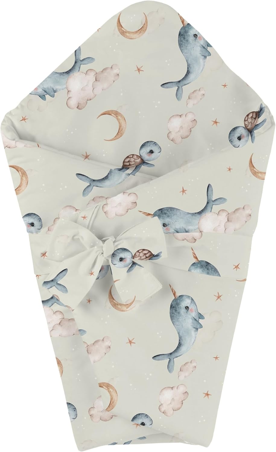 Waldin Baby Kinder Bettwäscheset 100% Bambus, ohne Bezug, Hypoallergen, Decke und Kissen, Wale/Olive