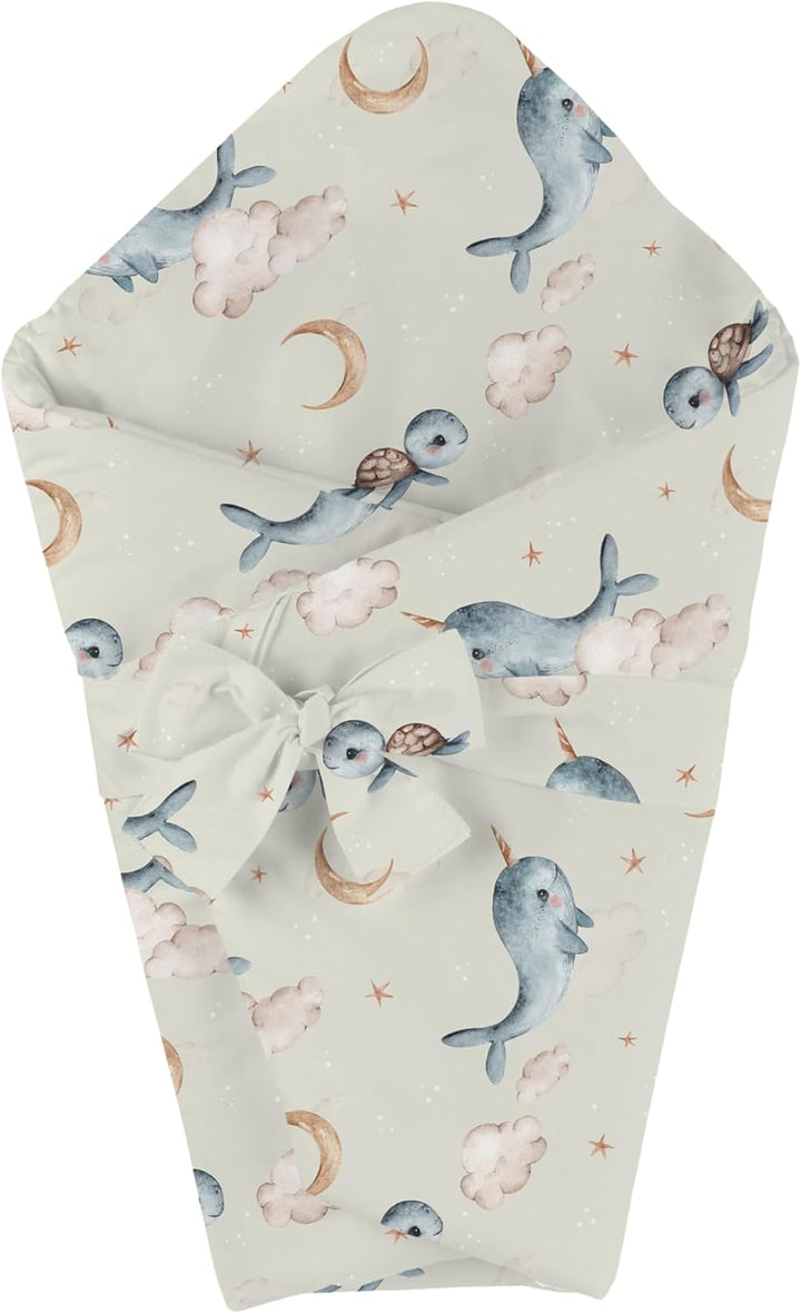 Waldin Baby Kinder Bettwäscheset 100% Bambus, ohne Bezug, Hypoallergen, Decke und Kissen, Wale/Olive