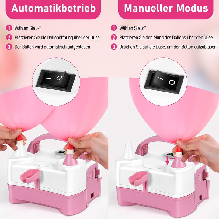 HELESIN Luftballonpumpe Elektrisch,Tragbar Elektrische Ballonpumpe Doppeldüse Inflatorgebläse Tragba