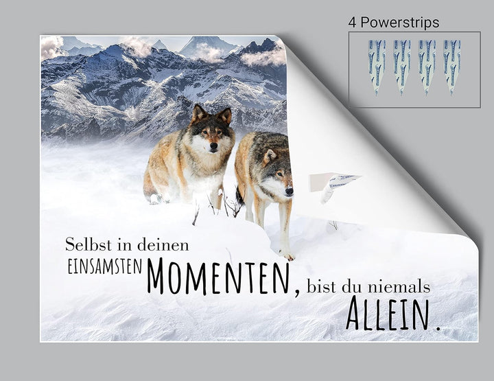 wandmotiv24 Poster als Wanddeko, Grösse 100x70cm, Wolfsrudel, Niemals allein, Wölfe, Wolf, Berge, Ti