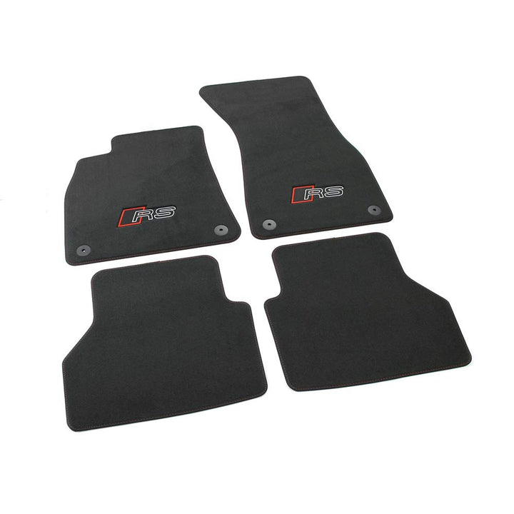 Textilfussmatten RS Premium Velours Fussmatten 4x Stoffmatten schwarz/rot