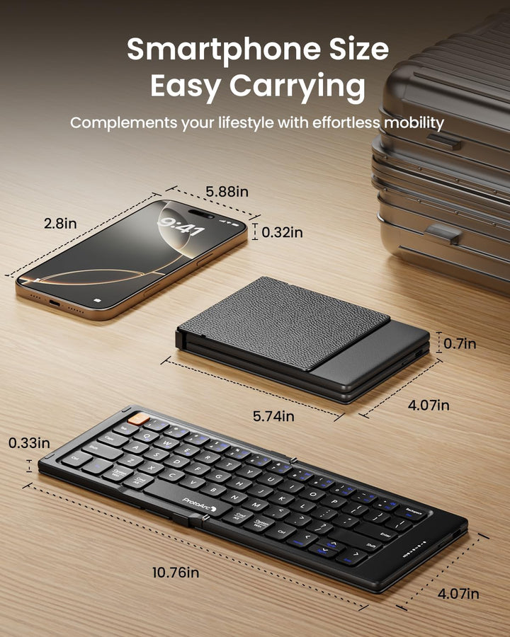 ProtoArc XK04 Faltbare kompakte Tastatur, US Layout tragbare Bluetooth-Tastatur mit PU-Lederbezug, k