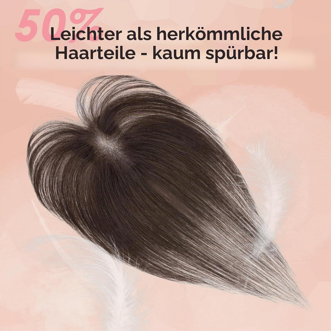 S-noilite Haar Toppers Echthaar Dunkelbraun - Toupet für Frauen mit Wispy Pony 100% Echthaar Clip in