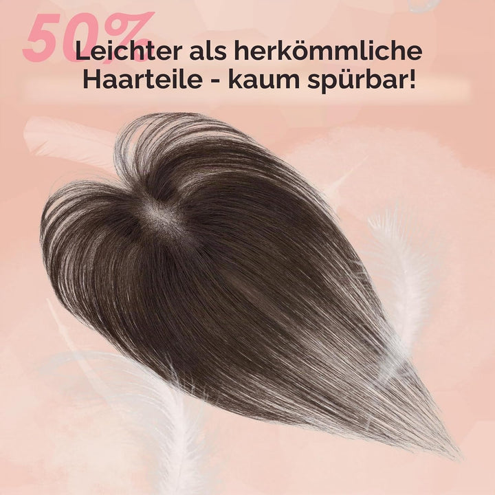 S-noilite Haar Toppers Echthaar Dunkelbraun - Toupet für Frauen mit Wispy Pony 100% Echthaar Clip in