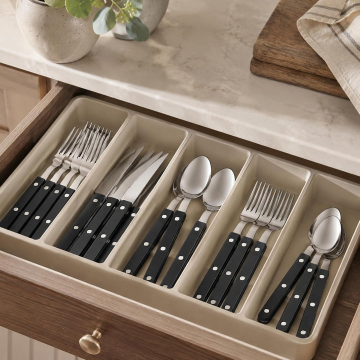 Khen Black Cutlery Sabre Besteck-Set, 6-teilig, 18/8 Edelstahl, modernes Besteck für Zuhause, Küche