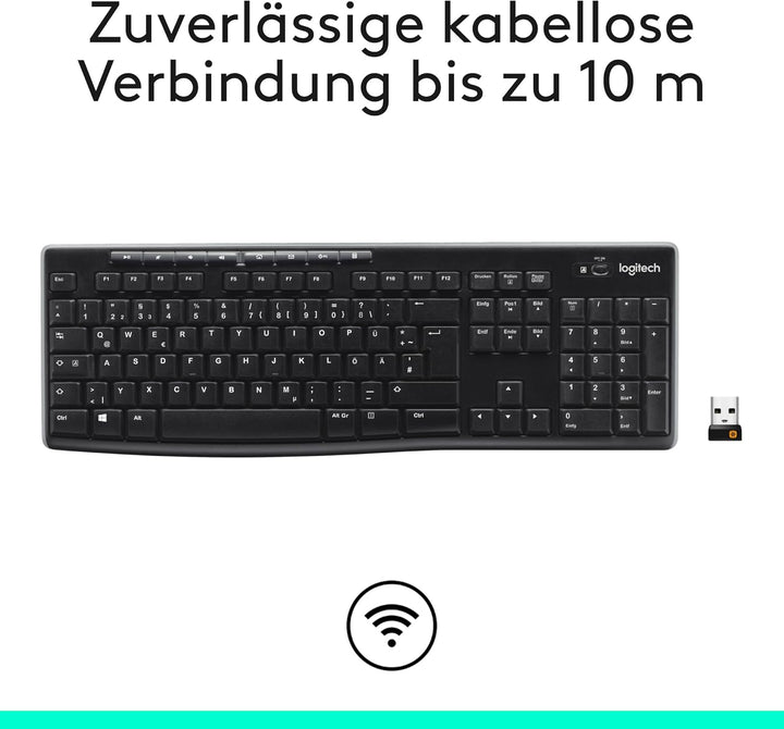 Logitech K270 Kabellose Tastatur für Windows, 2,4 GHz kabellos, Standardgrösse, Nummernblock, 8 Sond