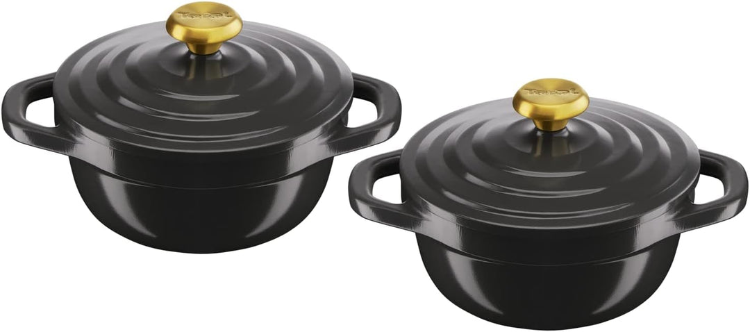 Tefal Air Mini-Eintopf-Set, 2 Stück, 11 cm, Aluminiumguss (leichter als Gusseisen) mit Deckel, Grau