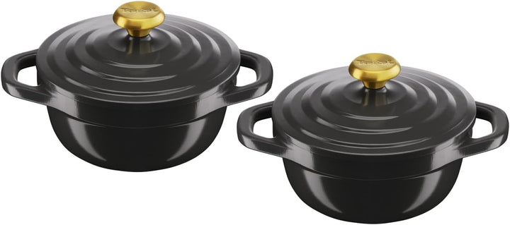 Tefal Air Mini-Eintopf-Set, 2 Stück, 11 cm, Aluminiumguss (leichter als Gusseisen) mit Deckel, Grau