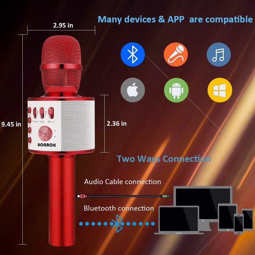 BONAOK Wireless Bluetooth Karaoke Mikrofon Kinder,Tragbares 3 in 1 Karaoke Mikrofon Bluetooth Karaok