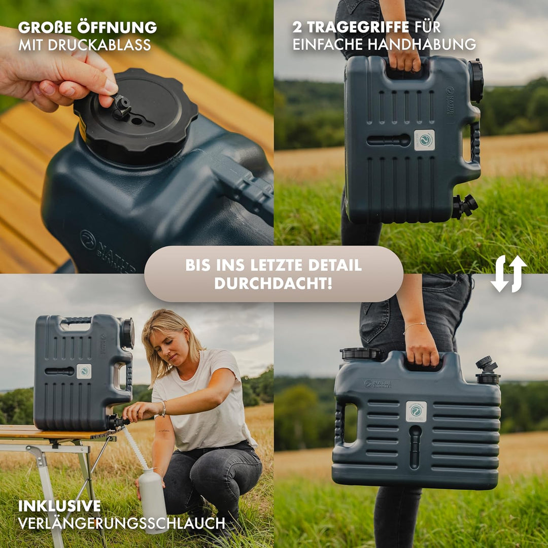NATURBUMMLER Wasserkanister Camping [Aqua Jug Pro+] – Leichter 18L Trinkwasserkanister mit Hahn, Dru