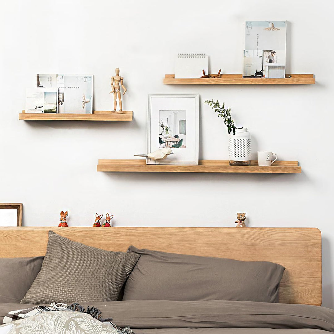 OAKERLAND Schweberegal Eiche Massiv Bilderleiste Holz 50cm Klein Wandregal für Küche, Wohnzimmer, Sc