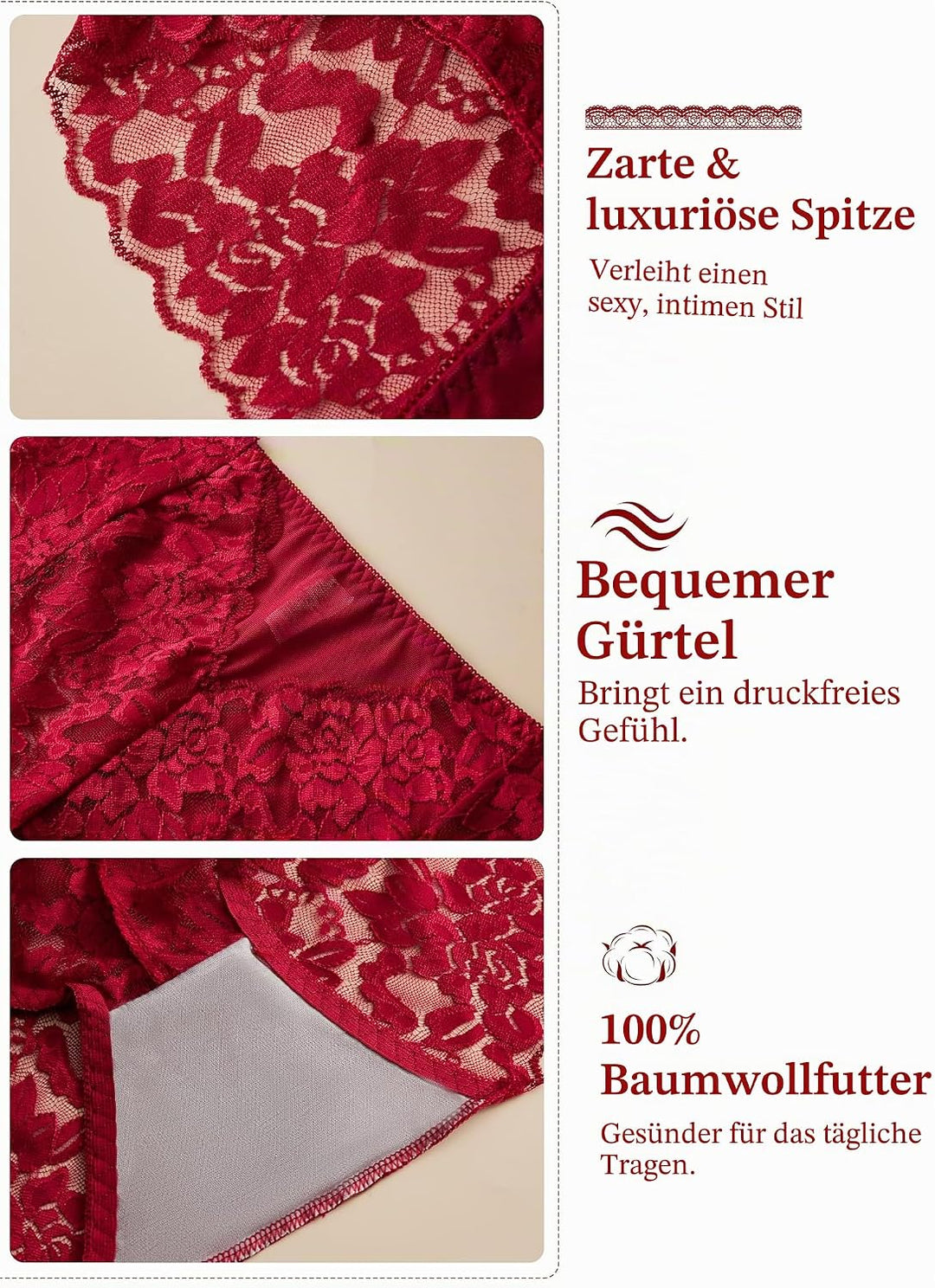 HiaLegion Unterhosen Damen Spitze Damen Slips Mehrpack Schlüpfer Damen Slips Unterhosen Damen Taille