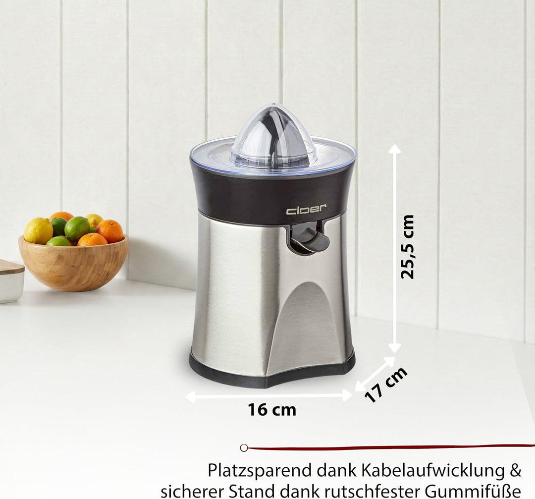 Cloer 6815 Zitruspresse und Orangenpresse, 2-in-1 Saftpresse, elektrisch, kleiner und grosser Pressk
