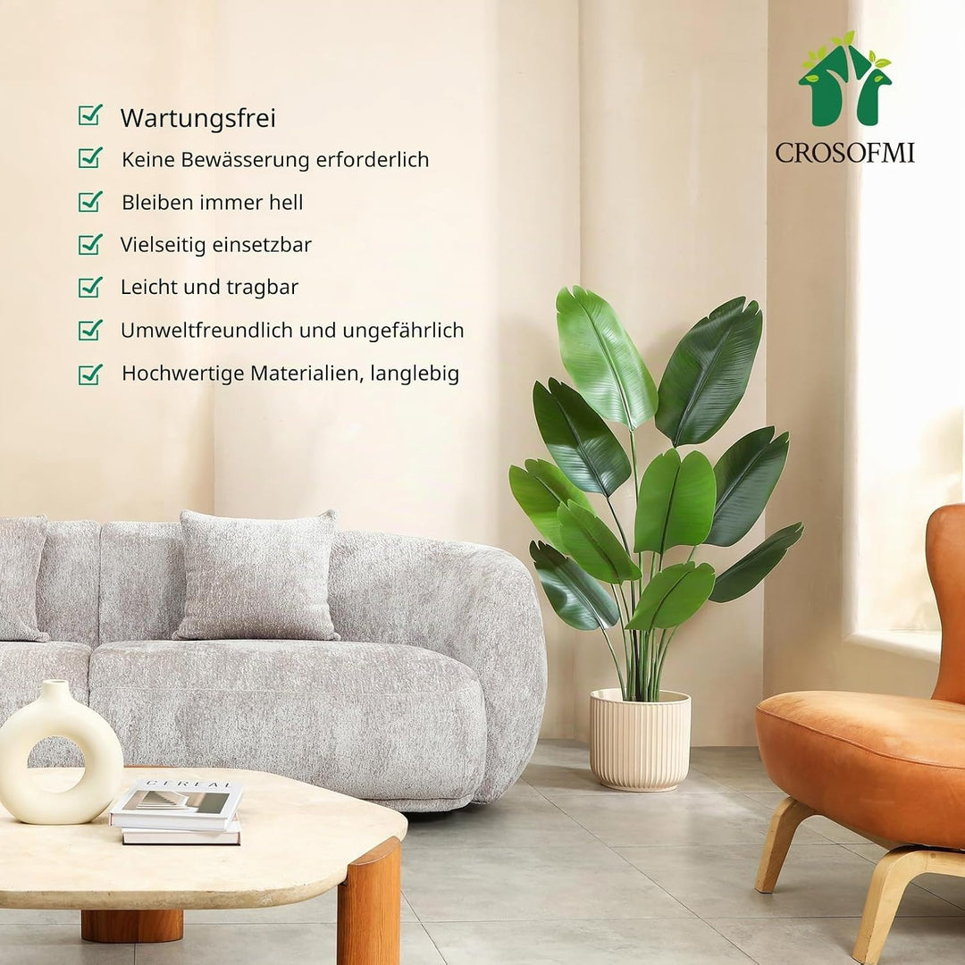 CROSOFMI Künstliche Paradiesvogel Pflanze 150cm künstliche Tropische Palme mit 10 Blättern perfekte