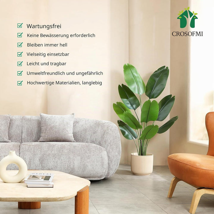 CROSOFMI Künstliche Paradiesvogel Pflanze 150cm künstliche Tropische Palme mit 10 Blättern perfekte