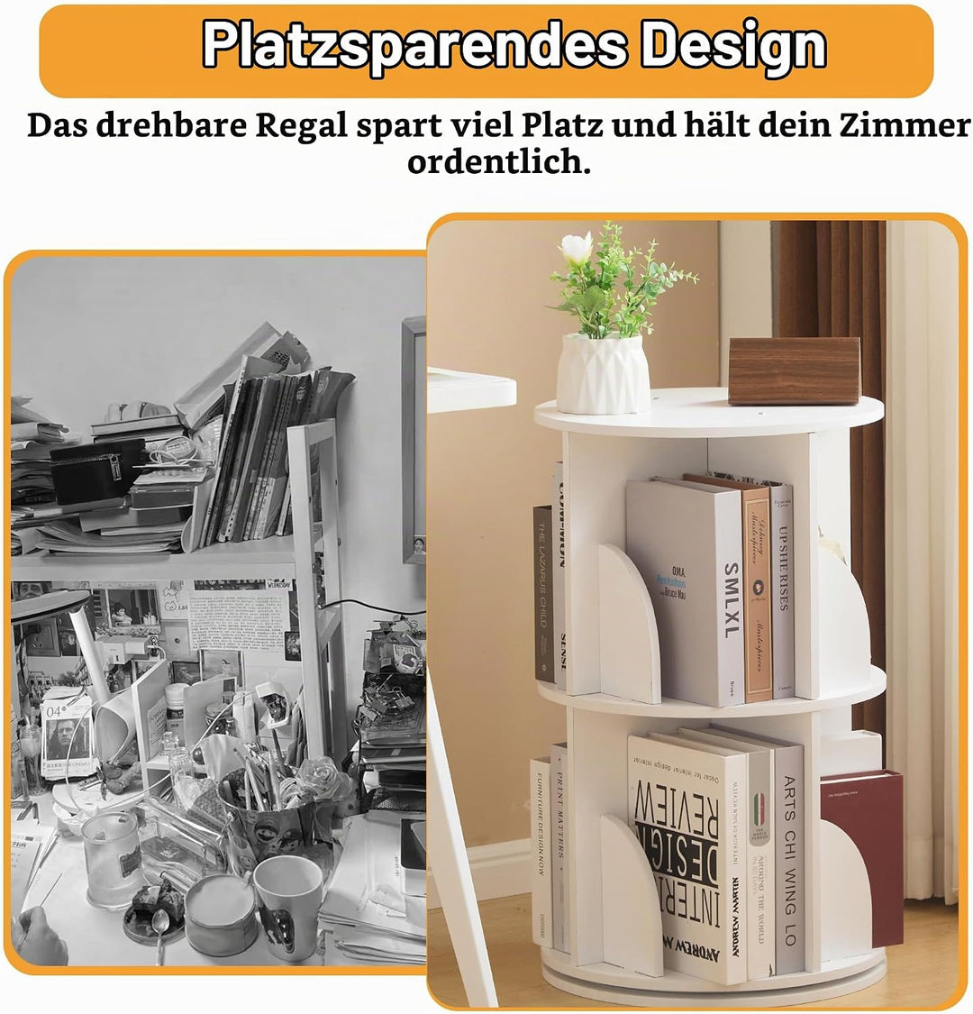 Mingone Bücherregal Kinder 360° Drehbar, 2-Ebenen Drehregal aus MDF, Standregal &amp; Schreibtischregal