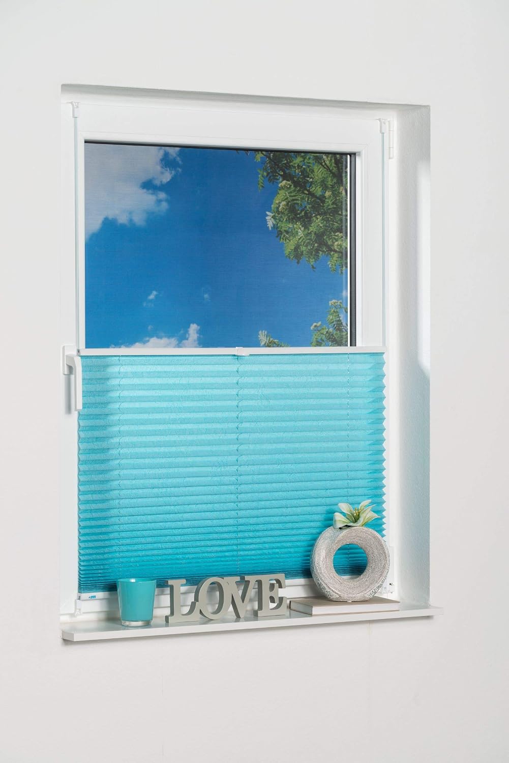 K-home Klemmfix-Plissee 110 x 130 cm (B x L) Iceblau Lichtschutz +++ Moderne Crushed Optik +++ 110 x