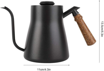 Fdit 850ml Edelstahl-Schwanenhals Teekessel über Kaffee Wasserkocher mit Holzgriff Tropfen (2#)