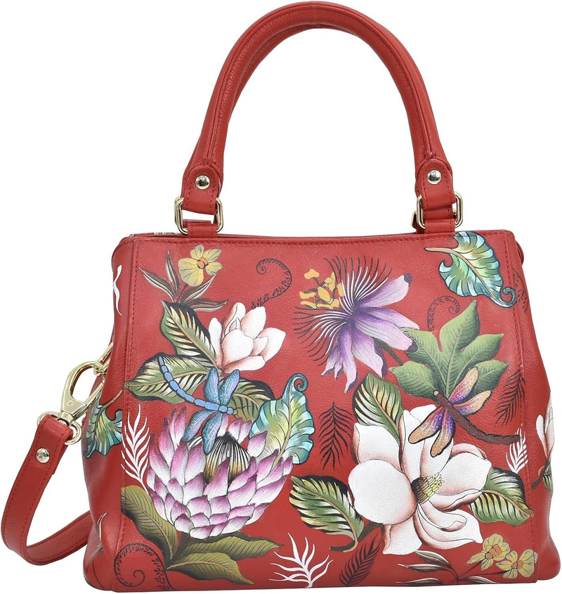 Anuschka Handbemalte Satchel Tasche mit mehreren Fächern aus Echtleder Crimson Garden, Crimson Garde
