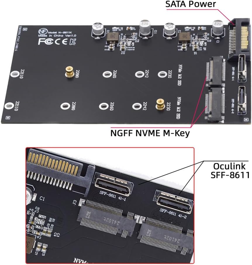 Cablecc Dual SFF-8612 SFF-8611 Oculink zu M-Key NVME M.2 NGFF PCIe SSD 2280 22110mm Adapter für Main