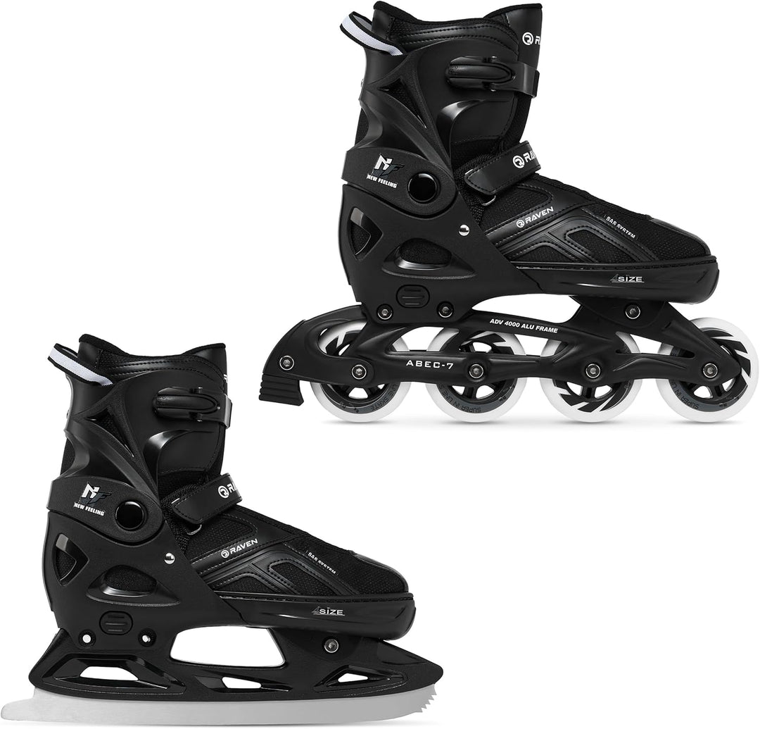 Raven Pulse Black/Mint 2in1 Verstellbare Schlittschuhe und Inline Skates - Inliner für Kinder und Er