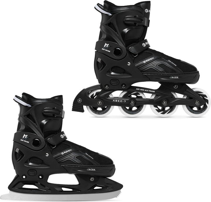 Raven Pulse Black/Mint 2in1 Verstellbare Schlittschuhe und Inline Skates - Inliner für Kinder und Er