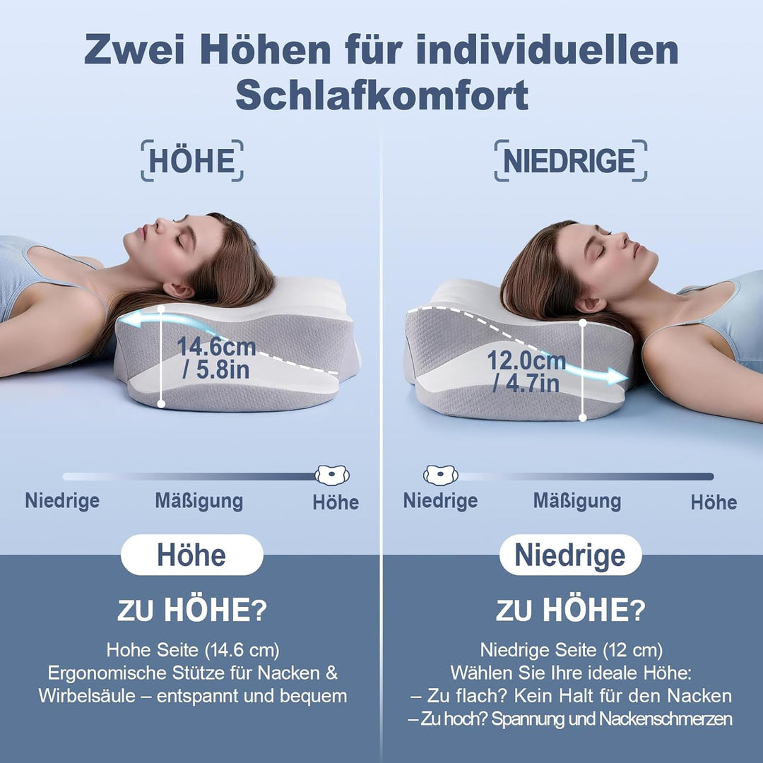 Orthopädische Kissen, Ergonomisches Kopfkissen, aus hochwertigem Memory Foam, mit Atmungsaktivem, Ab