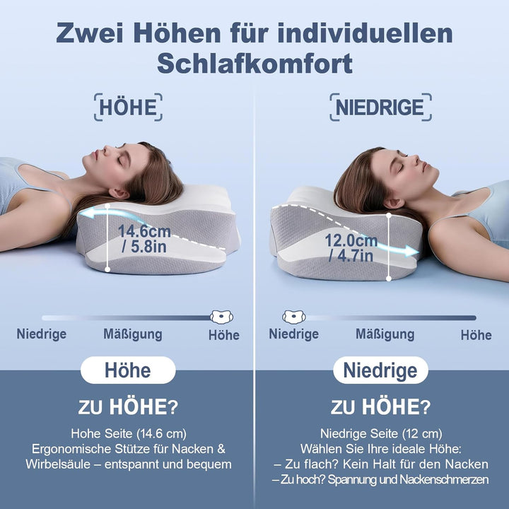 Orthopädische Kissen, Ergonomisches Kopfkissen, aus hochwertigem Memory Foam, mit Atmungsaktivem, Ab