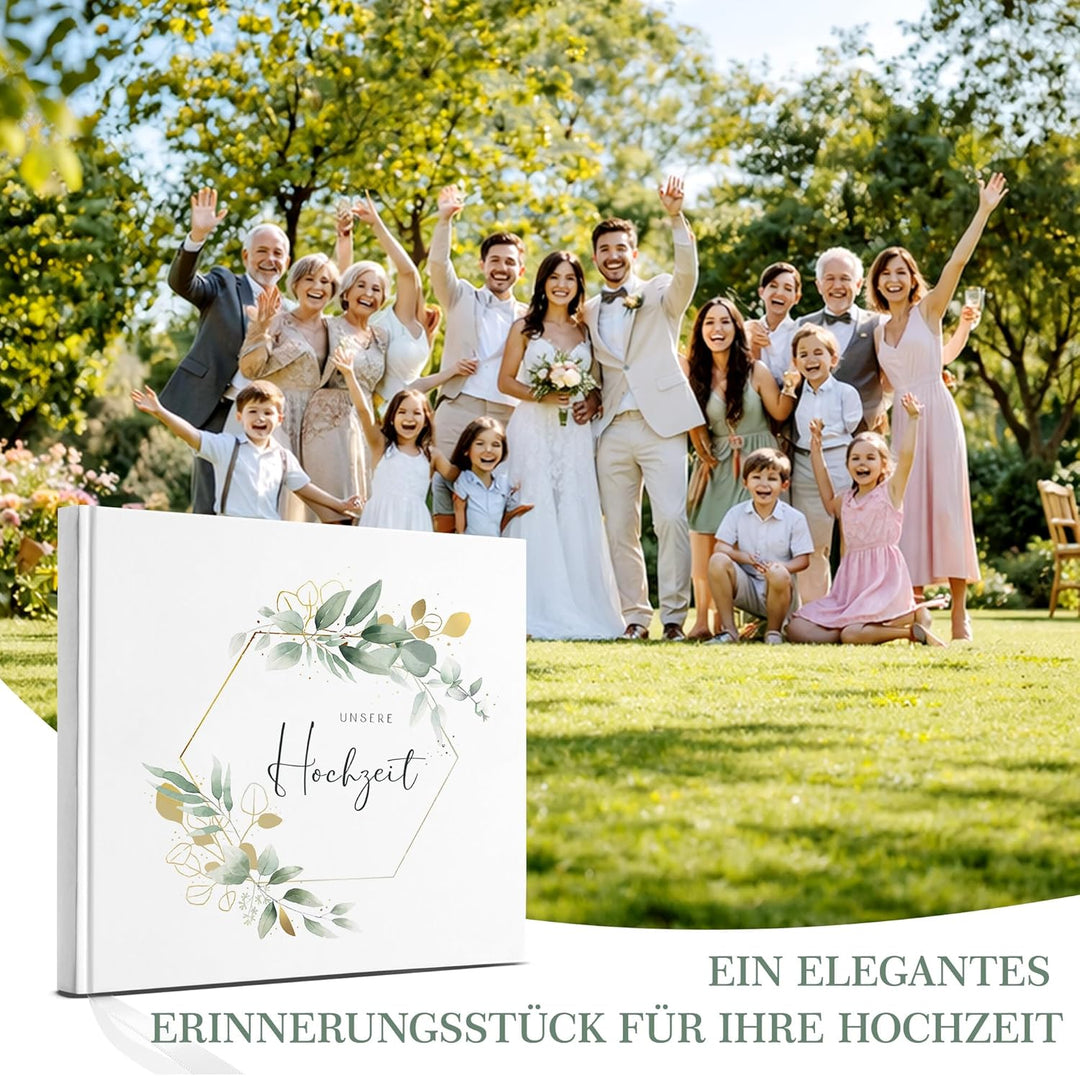 Marvelights Hochzeitsgästebuch, Gästebuch Hochzeit, 120 Seiten Blanko, Hardcover mit Goldprägung, ho