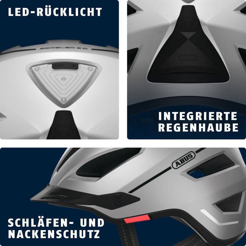 ABUS Stadthelm Pedelec 2.0 MIPS - Fahrradhelm mit Rücklicht, Schirm, Regenhaube und MIPS-Aufprallsch