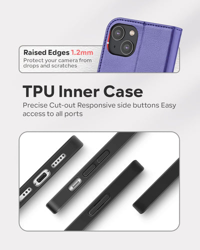 OCASE iPhone 14 Hülle Handyhülle [Premium PU Leder] [Kartenfach] [Magnetverschluss] RFID Schutzhülle