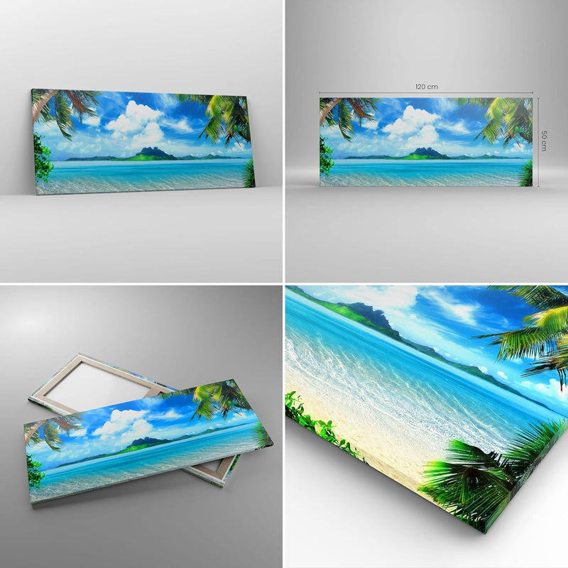 Wandbilder Dekoration Wohnzimmer Strand Urlaub Insel Palme Panorama Bilder auf Leinwand 120x50cm Lei