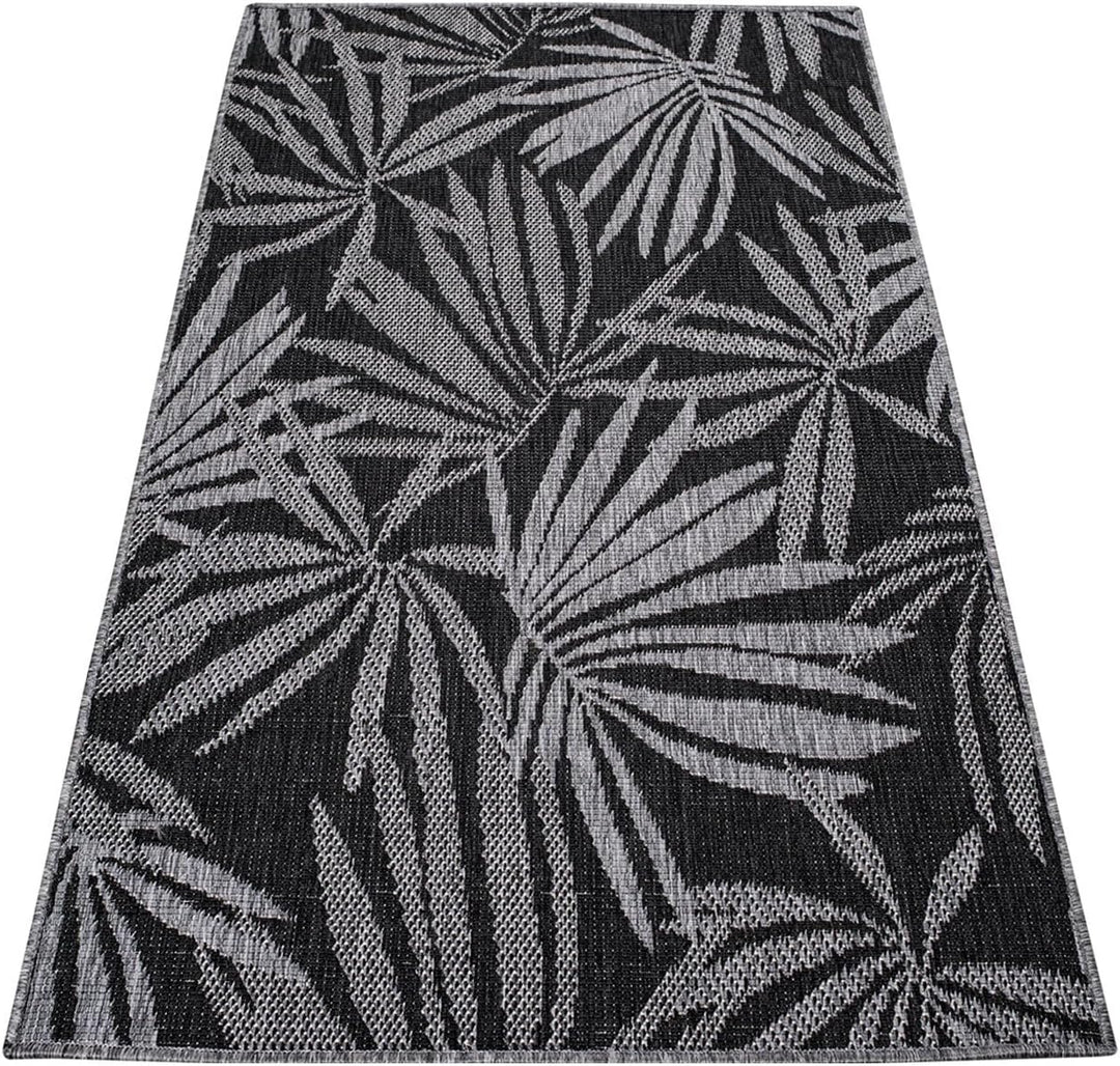 carpet city In- & Outdoor-Teppich Anthrazit, Grau - Wendeteppich - 80x150 cm - Florales Muster - Wet