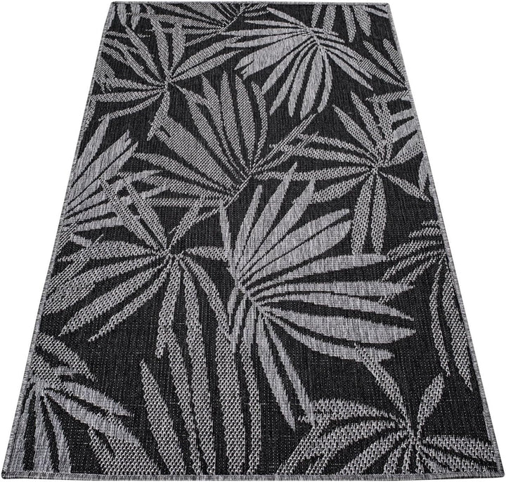 carpet city In- & Outdoor-Teppich Anthrazit, Grau - Wendeteppich - 80x150 cm - Florales Muster - Wet