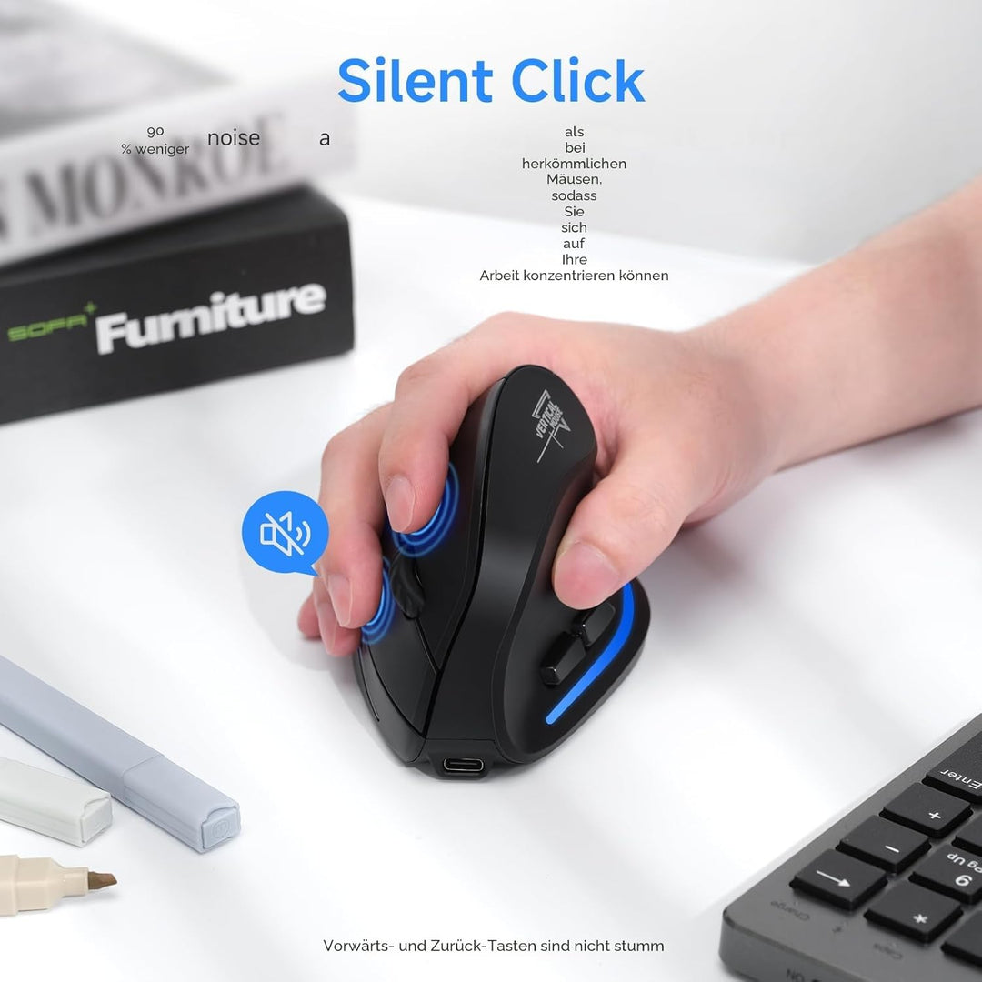 Update-Version 2.4G Vertikale Ergonomische Maus, Silent RGB Vertical Maus, 4800 DPI, 6 Tasten Wieder