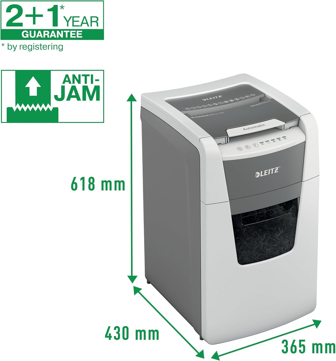 Leitz IQ Autofeed Office Partikelschnitt Aktenvernichter P4, 150 Blatt, 44l-Abfallbehälter, Weiss, 8