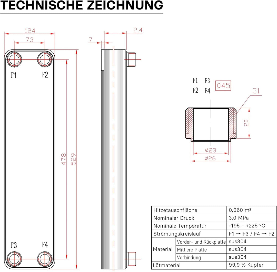 Hrale Edelstahl Wärmetauscher 30 Platten max 330 kW Plattenwärmetauscher Wärmetauscher