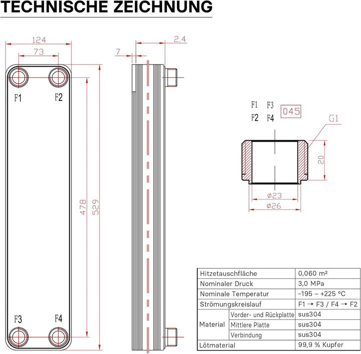 Hrale Edelstahl Wärmetauscher 30 Platten max 330 kW Plattenwärmetauscher Wärmetauscher