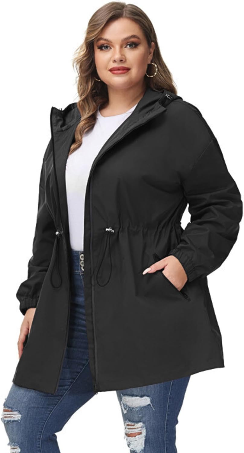 Hanna Nikole Damen Grosse Grösse Regenjacke Leicht Wasserdicht Regenmantel mit Kapuze Windbreaker Sp