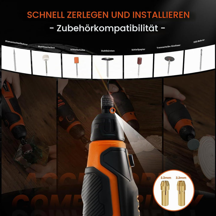 HARDELL Akku Multifunktionswerkzeug 12V, Akku-Rotationswerkzeug mit 5 Variable Geschwindigkeit 30000
