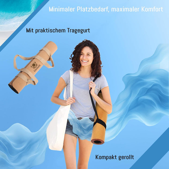 Yogamatte aus Kork – rutschfest &amp; nachhaltig – 183×61cm mit 5mm dicker Matte, Tragegurt &amp; Lasergravu