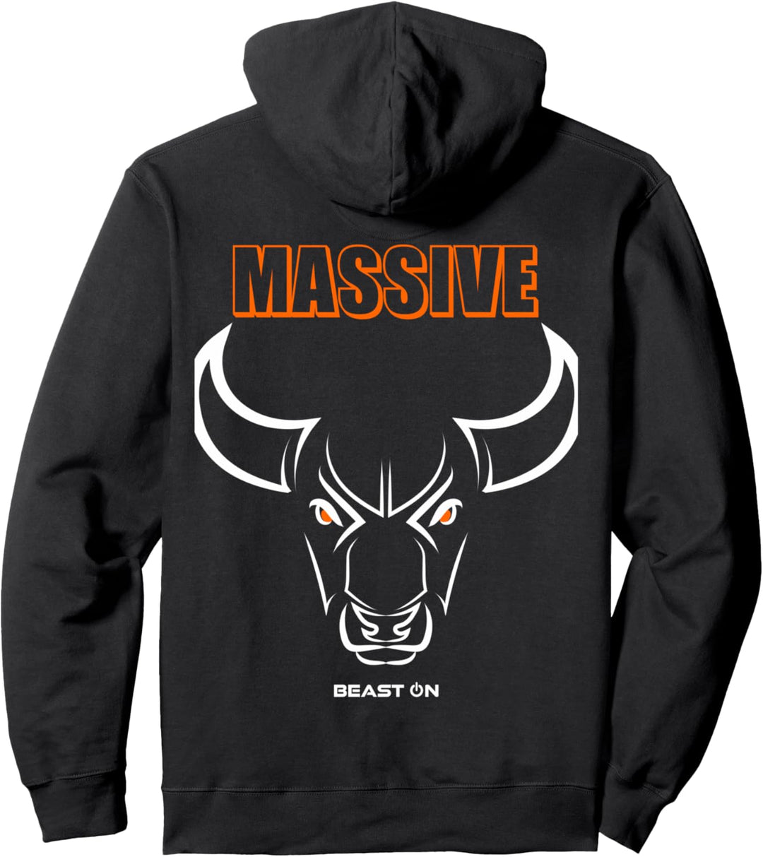 Massive Bulle Kopf Orange Rücken Motiv Gym Workout Fitness Pullover Hoodie