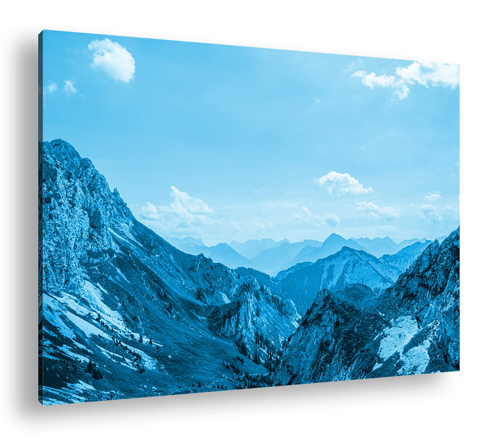 atemberaubender Ausblick in den Alpen Format 80x60 Effekt: Monocrome Blau als Leinwandbild, Motiv fe
