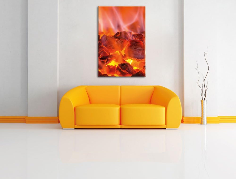 Holzkohle Feuer, Format: 100x70 auf Leinwand, XXL riesige Bilder fertig gerahmt mit Keilrahmen, Kuns