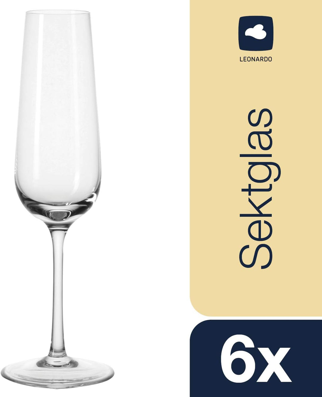 Leonardo Tivoli Sektgläser 6er Set, Sekt-Kelch mit gezogenem Stiel, spülmaschinenfeste Prosecco-Gläs