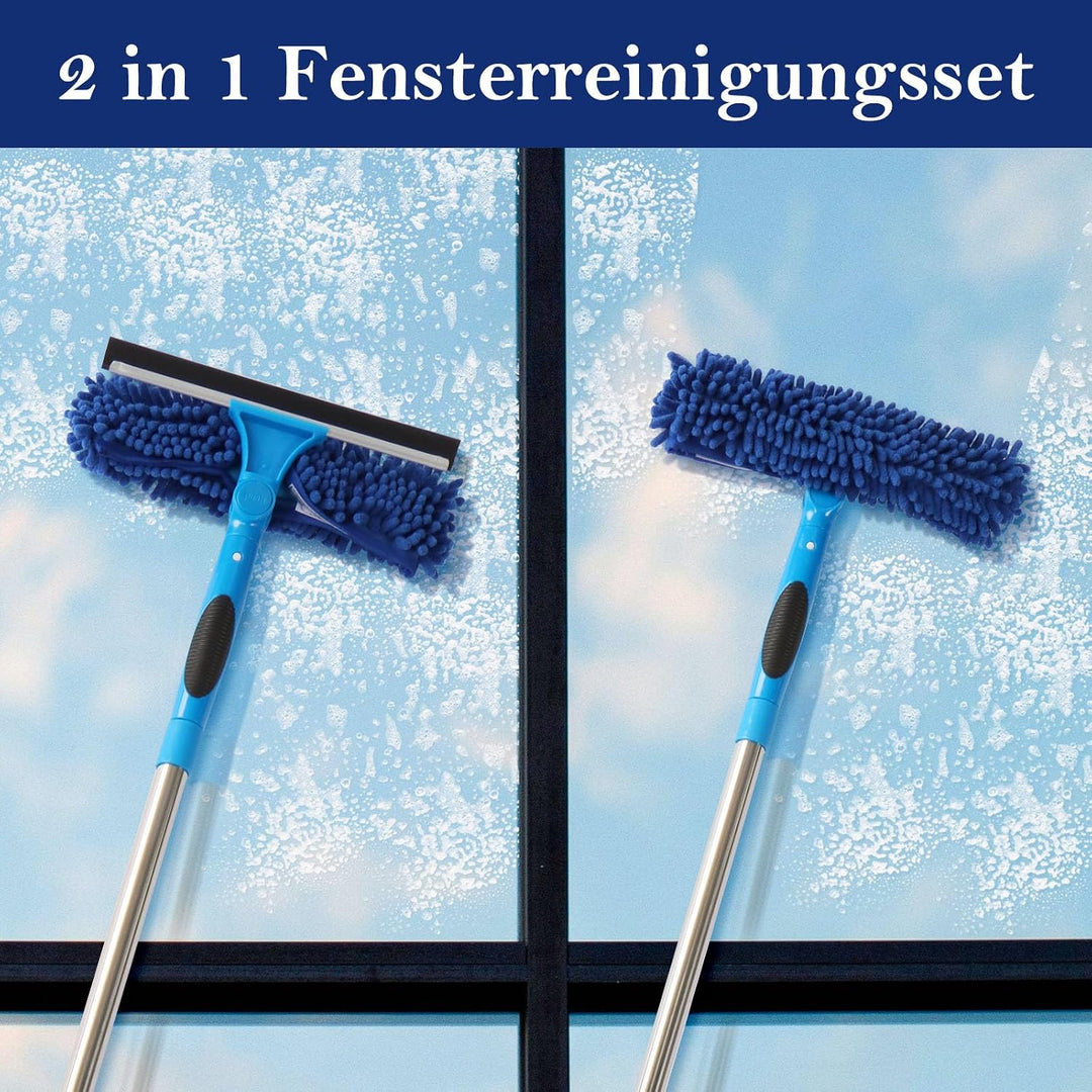 Terafeels 280cm Teleskop Fensterwischer Abzieher Set, 2 in 1 Teleskopstange Fensterreinigung ür Inne